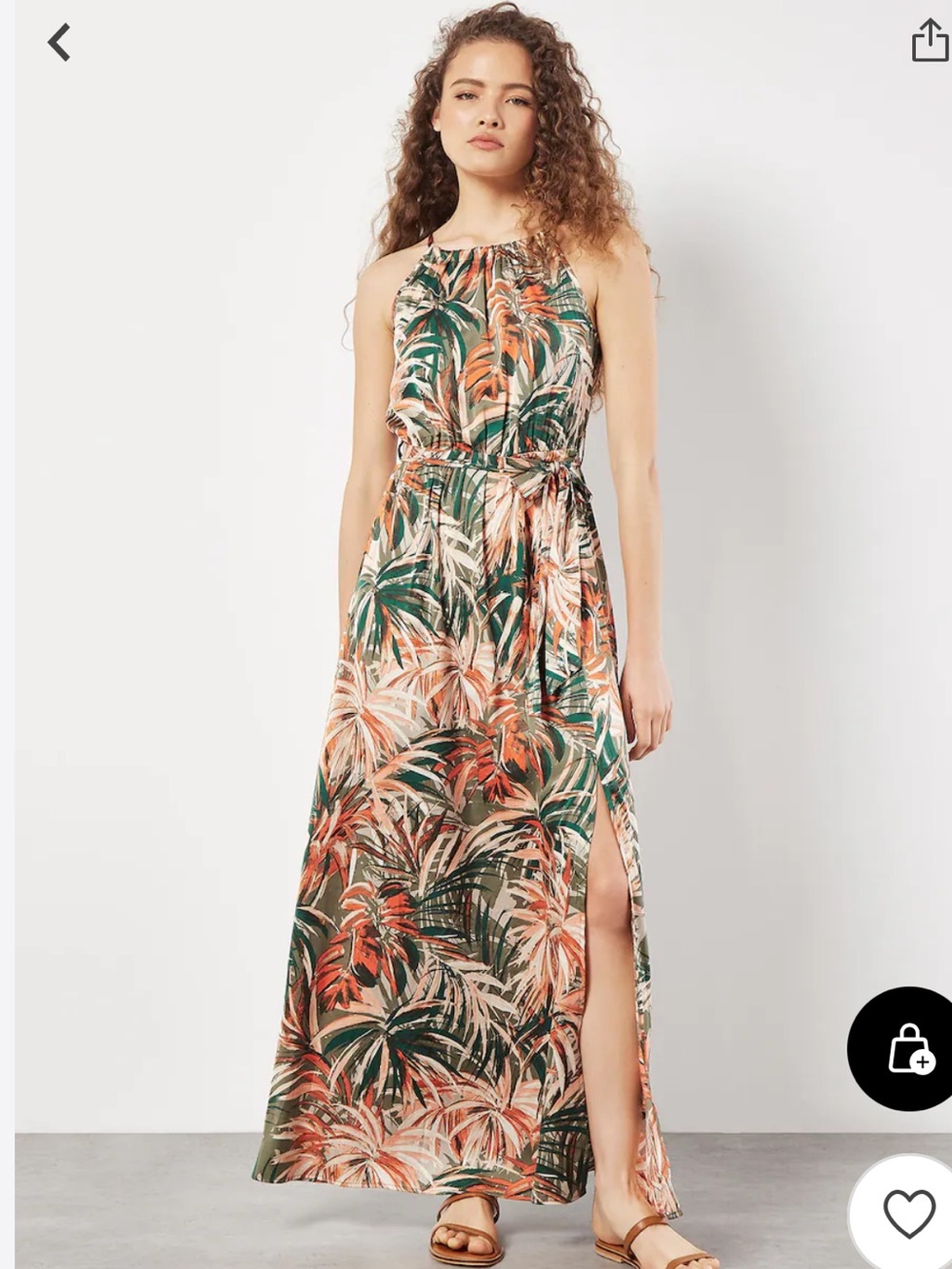 APRICOT Teal, Rust & Cream Tropical Halter Dress with Tie Waist